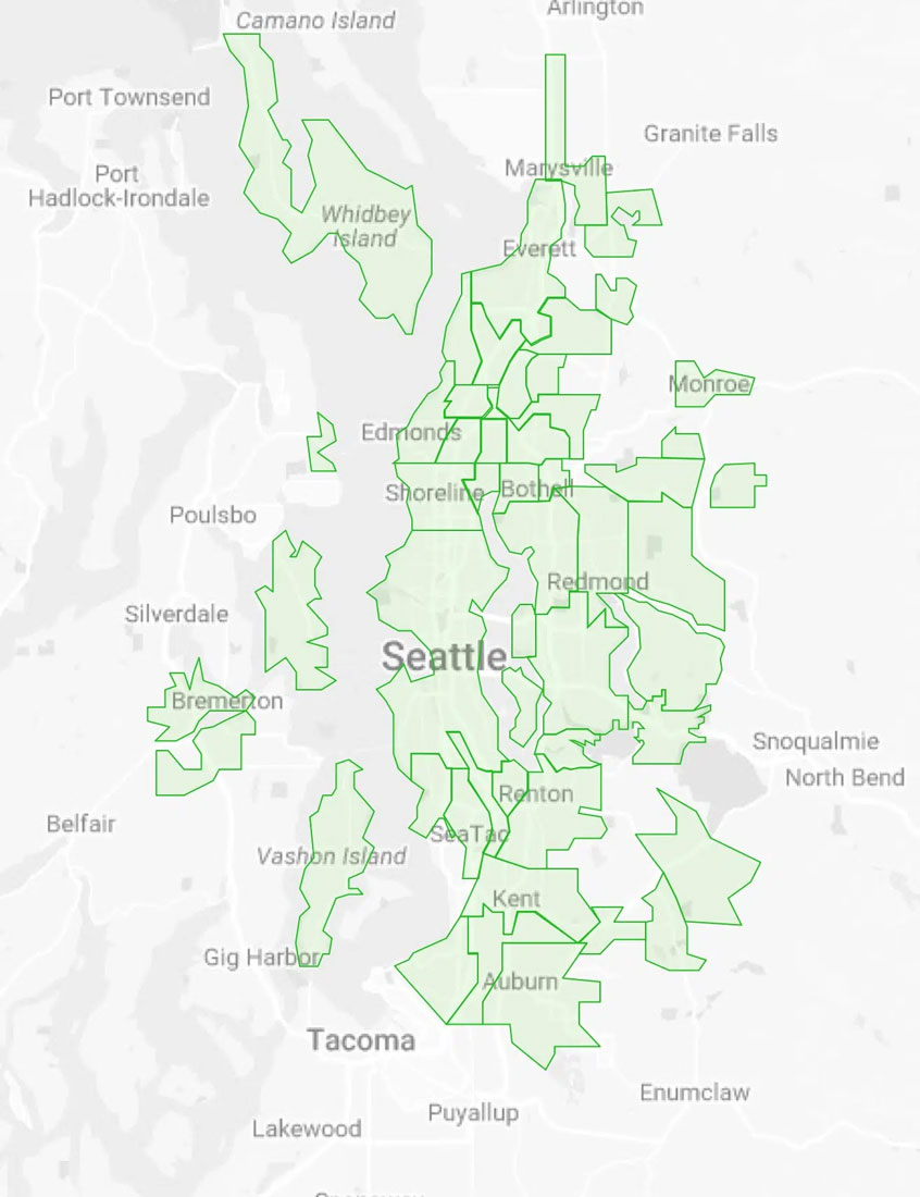 Moving Company Seattle Service Map | Adams Moving Service